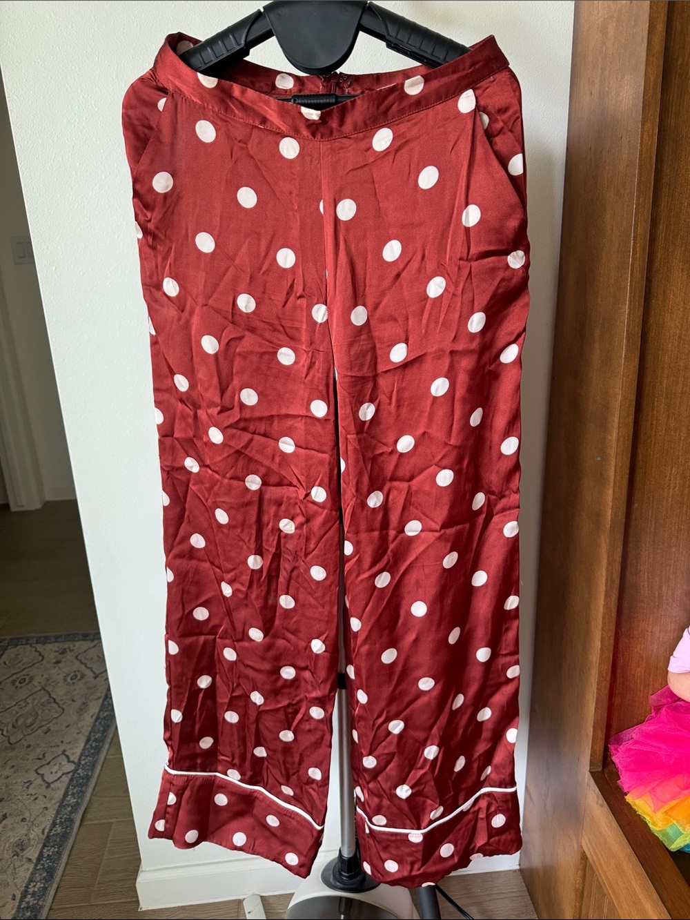 Willow & Clay Burgundy Wide-Leg Polka Dot Pants